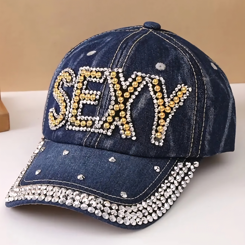 NWOT - Embellished Denim Cap with Gold and Silver Accents